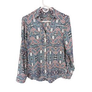 Express Portofino Women SZ XS Paisley Print Slim Fit Button Up Long Sleeve Shirt